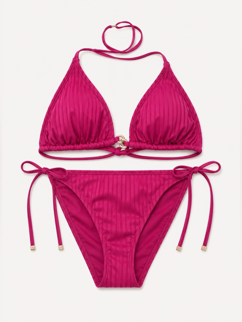 Michael Kors Resort Swimwear Bikini Set Textured Bright Wild Berry Pink Size L